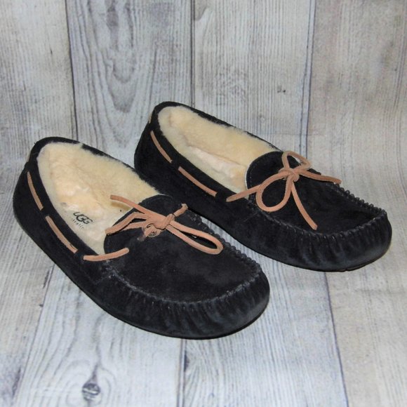 UGG | Shoes | Ugg Dakota Black Suedesheepskin Moccasin Slippers Womens ...